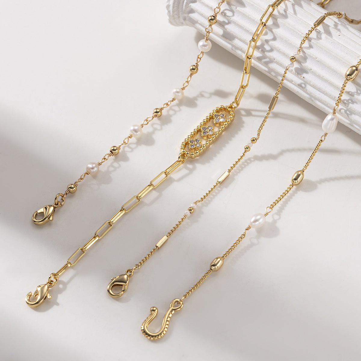 Beaded Chain Splicing Bracelet — gold bracelet, view 3