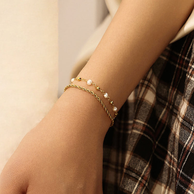 Beaded Chain Splicing Bracelet — gold bracelet, view 5