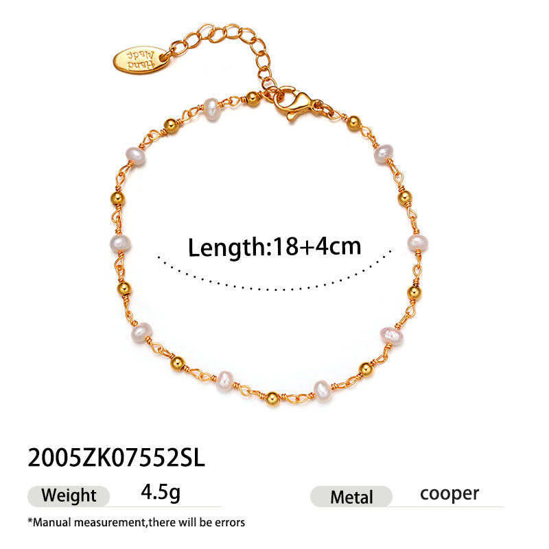 Beaded Chain Splicing Bracelet — gold bracelet, view 7