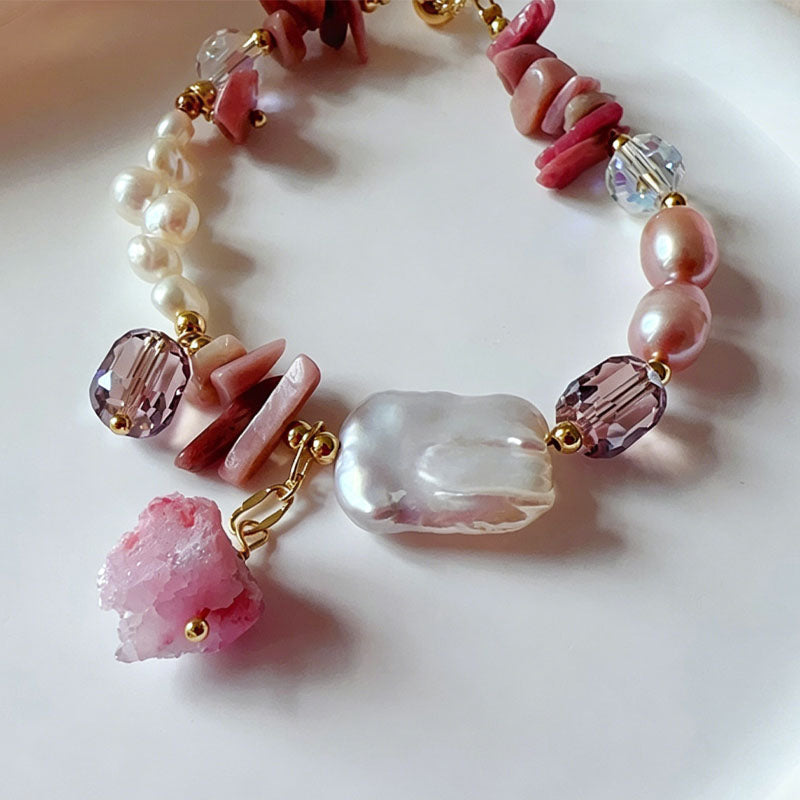 Baroque Pearl Beaded Bracelet — pink bracelet, view 2