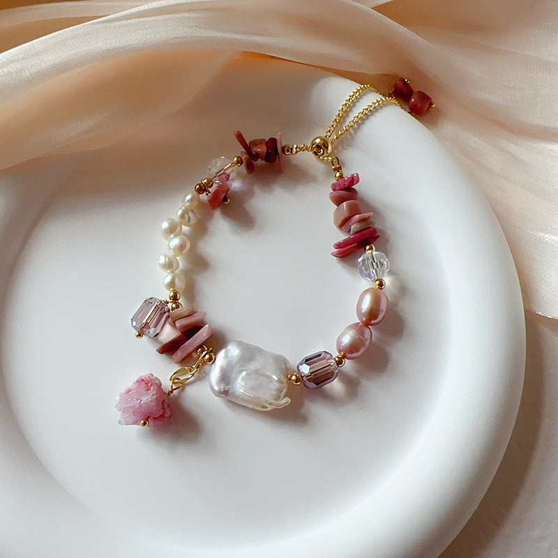 Baroque Pearl Beaded Bracelet — pink bracelet, view 3