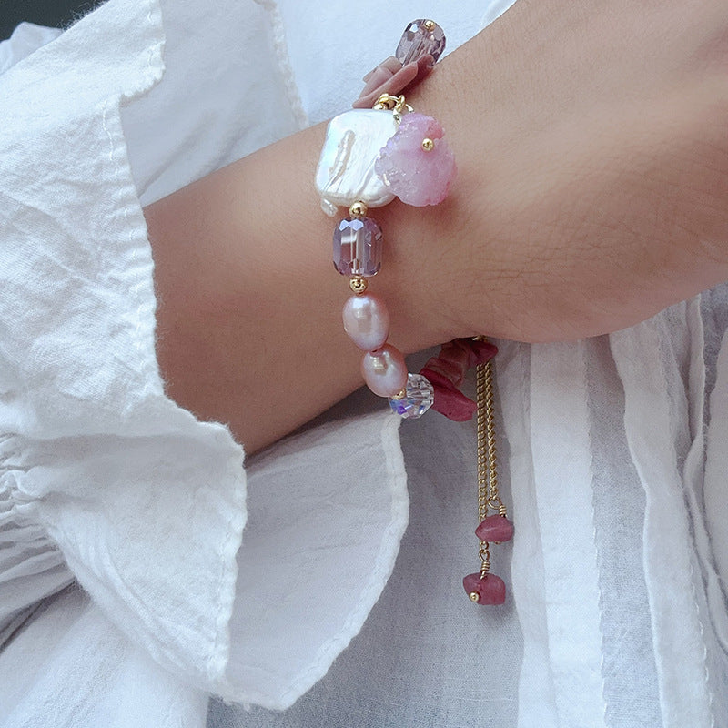 Baroque Pearl Beaded Bracelet — pink bracelet, view 4
