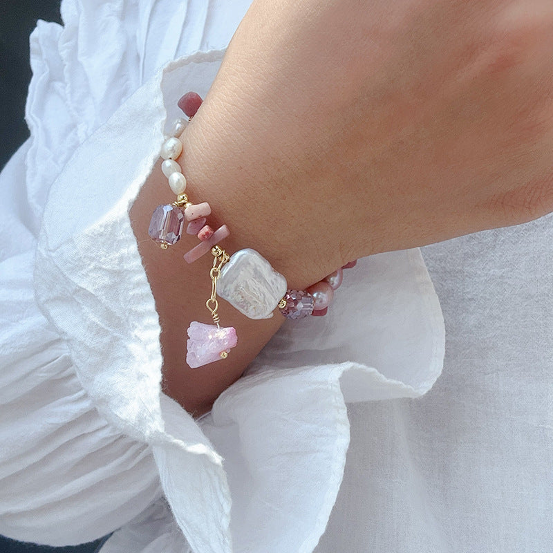 Baroque Pearl Beaded Bracelet — pink bracelet, view 5
