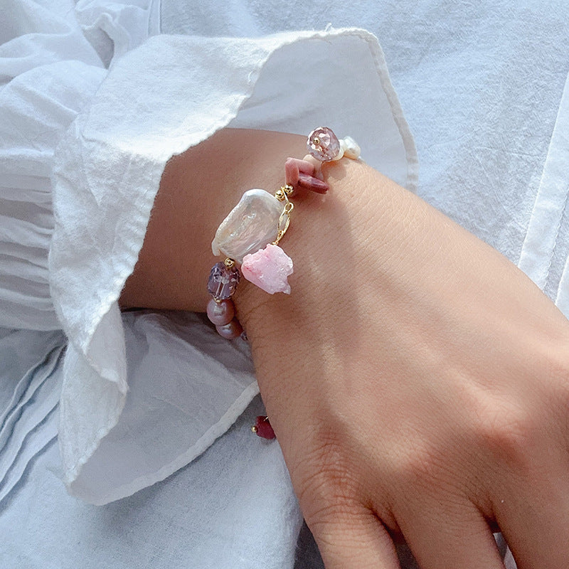 Baroque Pearl Beaded Bracelet — pink bracelet, view 6
