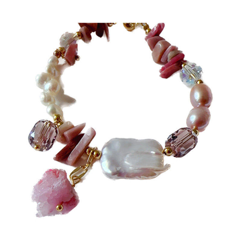 Baroque Pearl Beaded Bracelet — pink bracelet, view 7