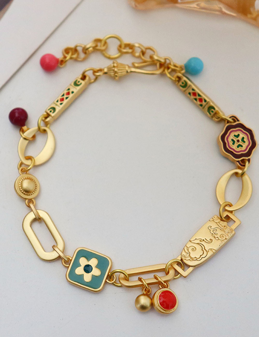 Enamel Flower Gold Chain Bracelet — gold bracelet