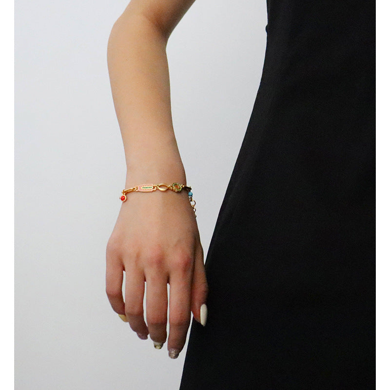 Enamel Flower Gold Chain Bracelet — gold bracelet, view 2