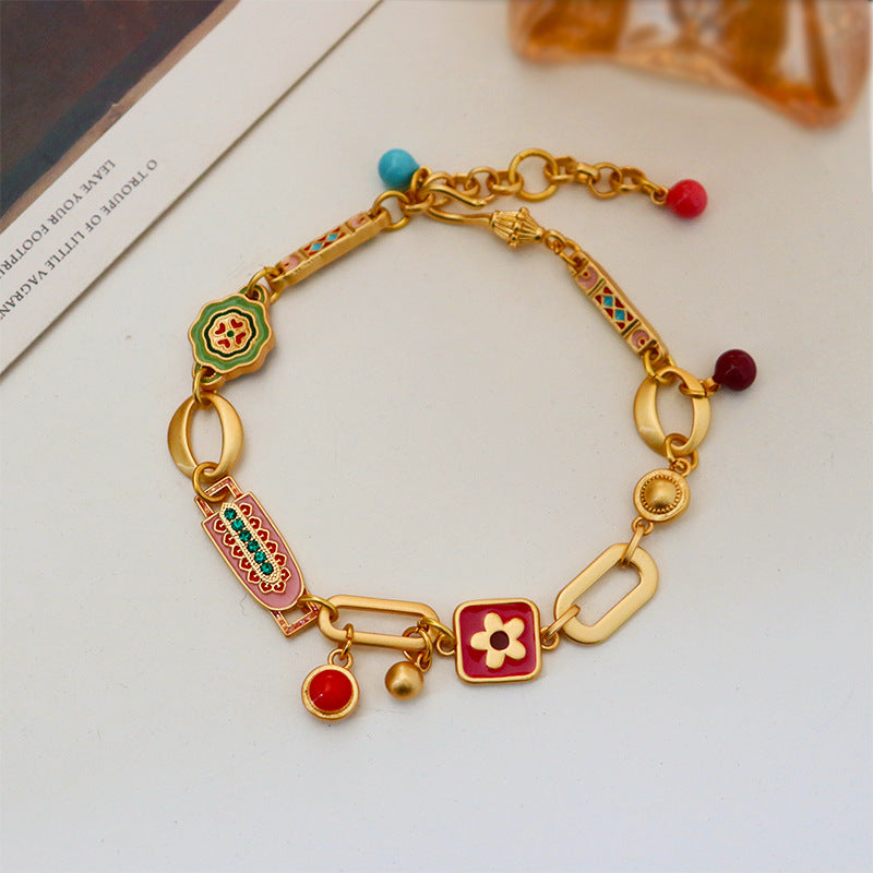 Enamel Flower Gold Chain Bracelet — gold bracelet, view 3