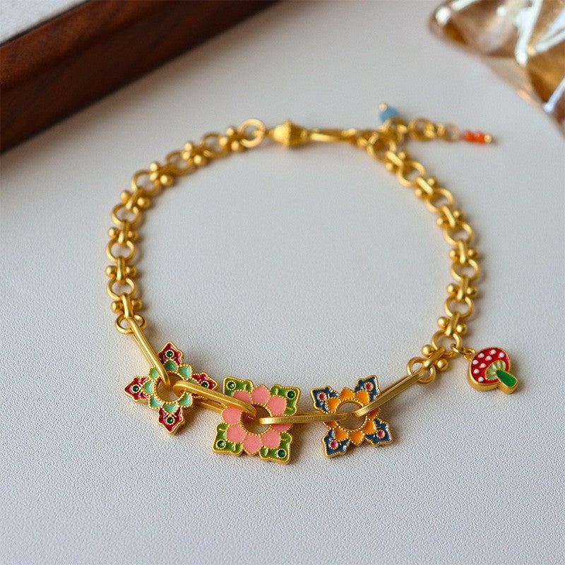 Enamel Flower Gold Chain Bracelet — gold bracelet, view 4