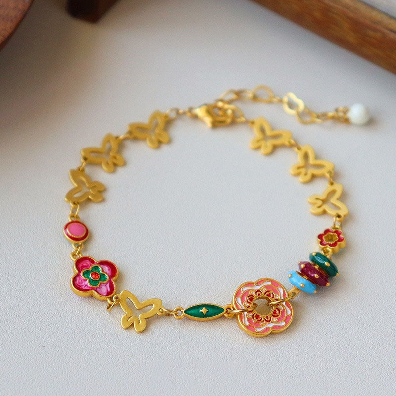 Enamel Flower Gold Chain Bracelet — gold bracelet, view 5