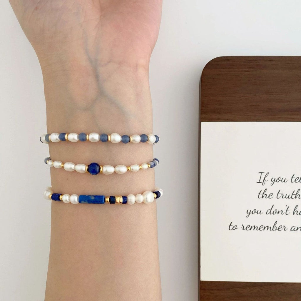 Fresh Pearl Colour-Block Bracelet — blue bracelet, view 3