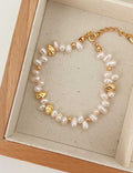 Faux Pearl Beaded Chain Bracelet — gold bracelet