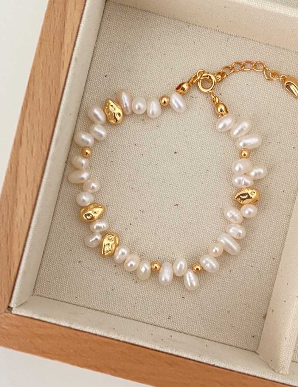 Faux Pearl Beaded Chain Bracelet — gold bracelet