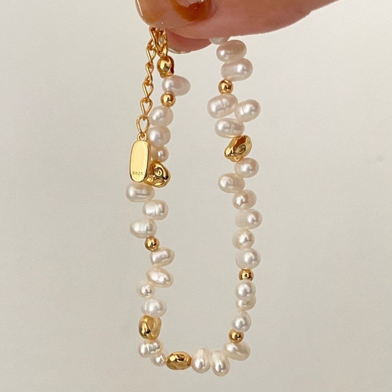Faux Pearl Beaded Chain Bracelet — gold bracelet, view 3