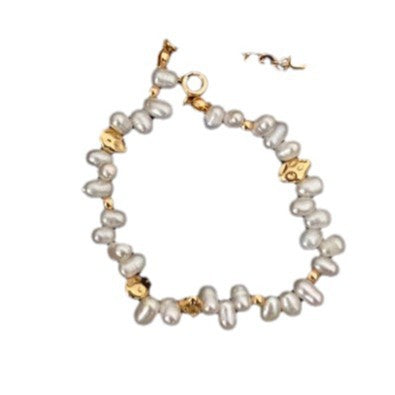 Faux Pearl Beaded Chain Bracelet — gold bracelet, view 4