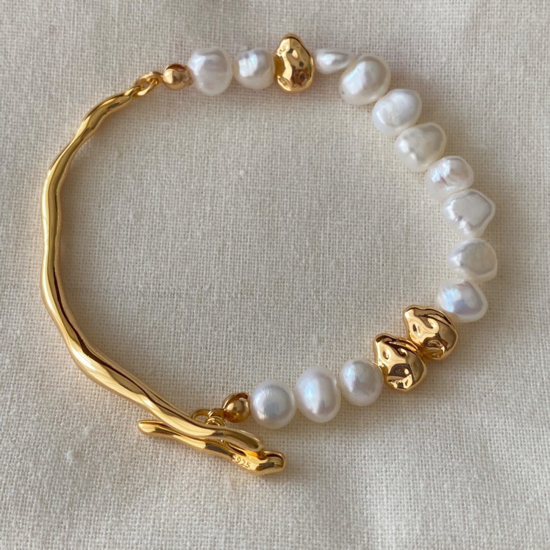 Baroque Pearl Toggle Chain Bracelet — gold bracelet, view 2