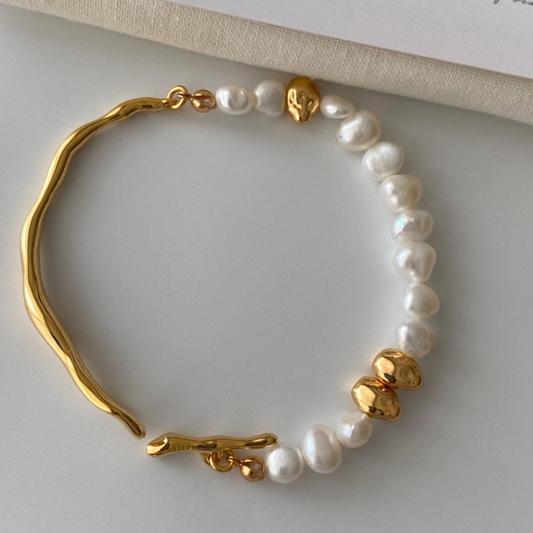Baroque Pearl Toggle Chain Bracelet — gold bracelet, view 3