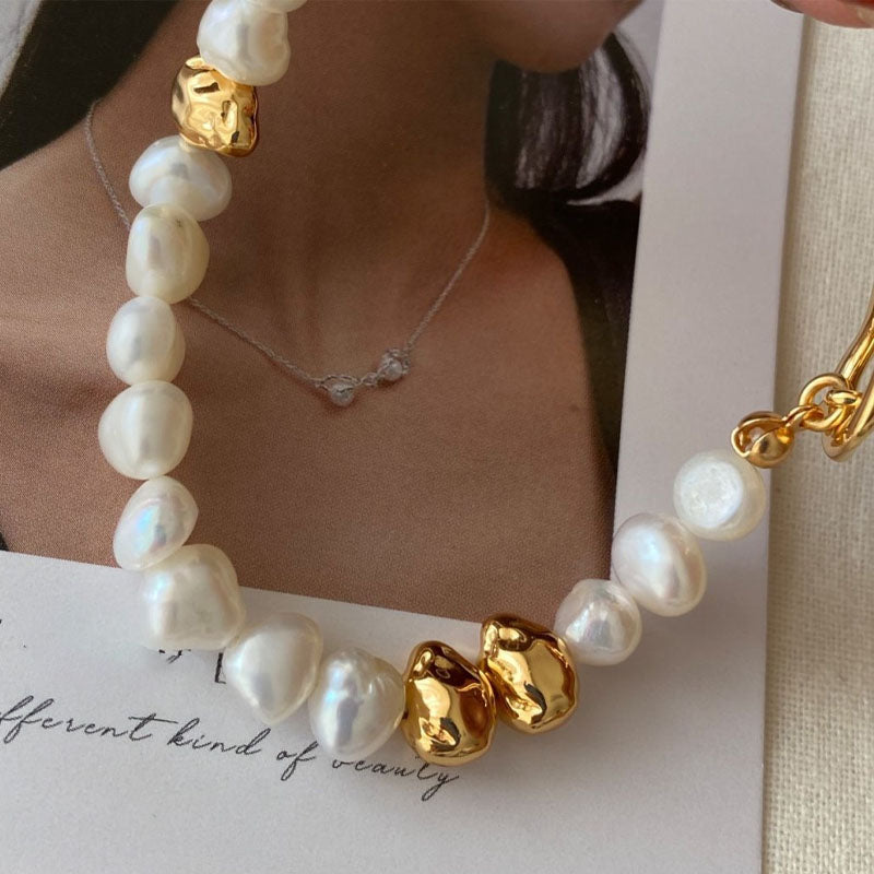 Baroque Pearl Toggle Chain Bracelet — gold bracelet, view 4