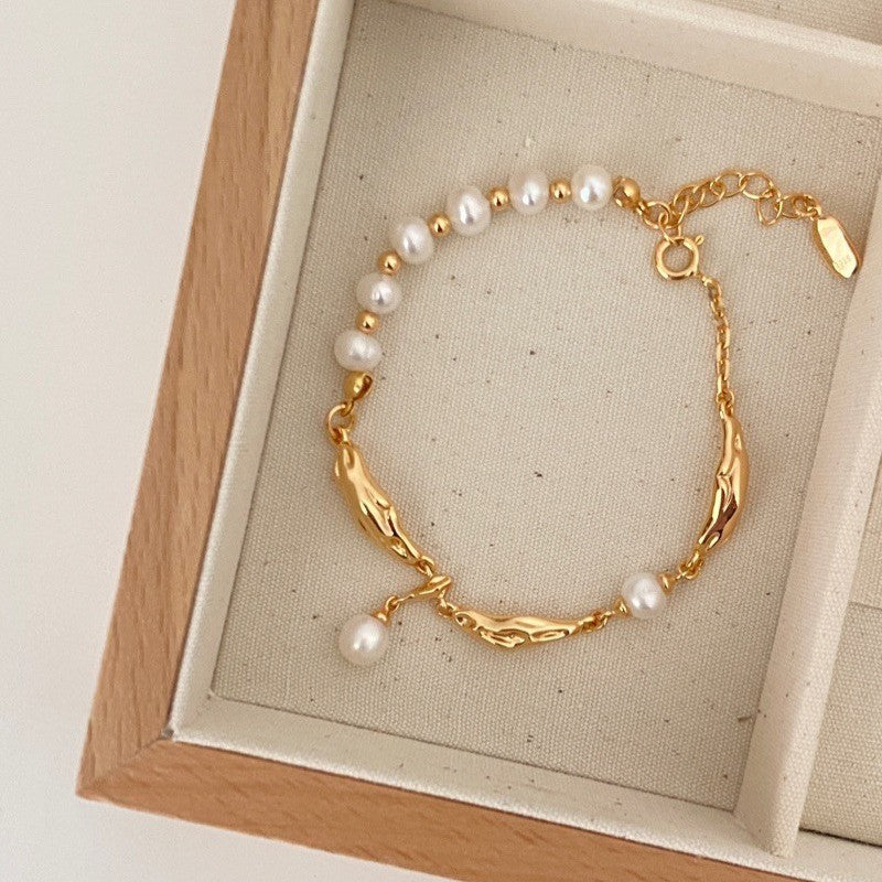 Faux Pearl Chain Bracelet — gold bracelet, view 3