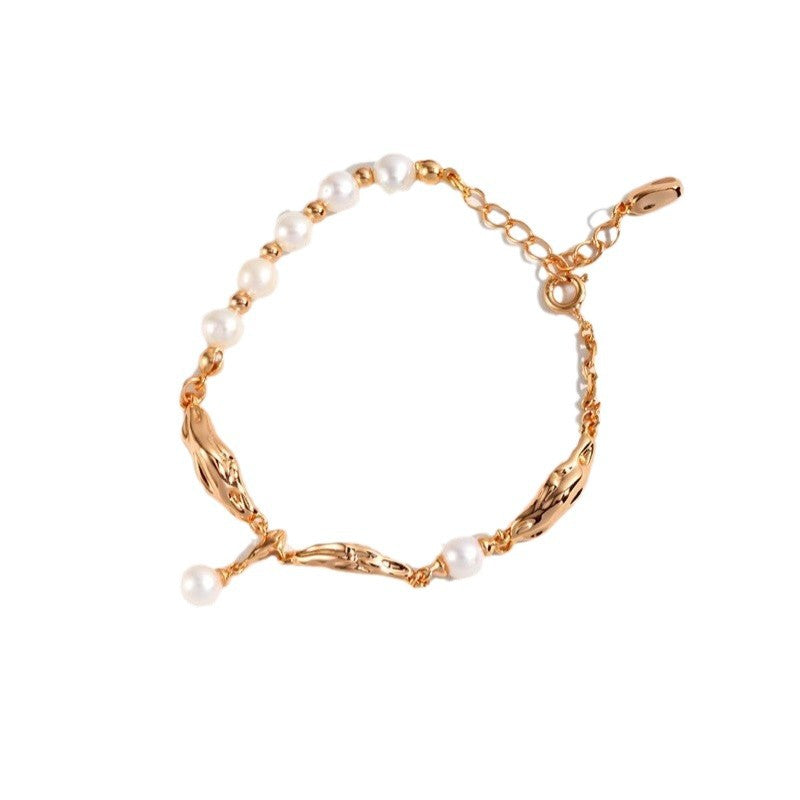 Faux Pearl Chain Bracelet — gold bracelet, view 4