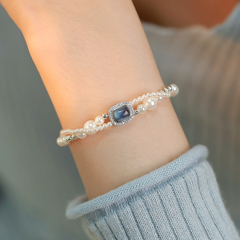 Double-Layer Faux Pearl Bracelet — white bracelet, view 3