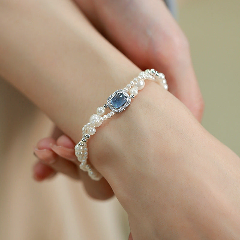 Double-Layer Faux Pearl Bracelet — white bracelet, view 4
