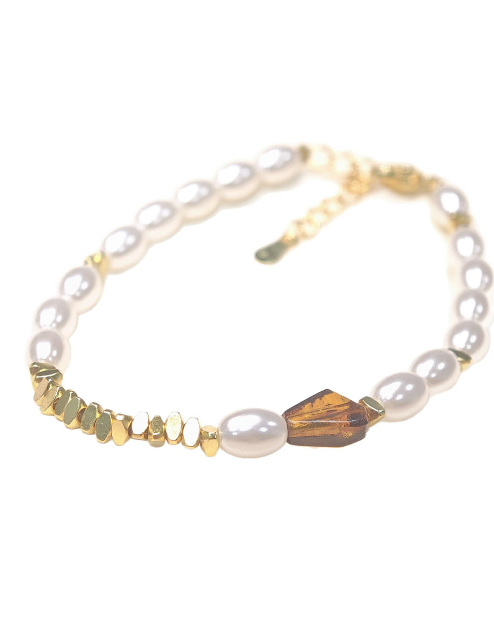 Pearl and Tiger Eye Bracelet — white bracelet