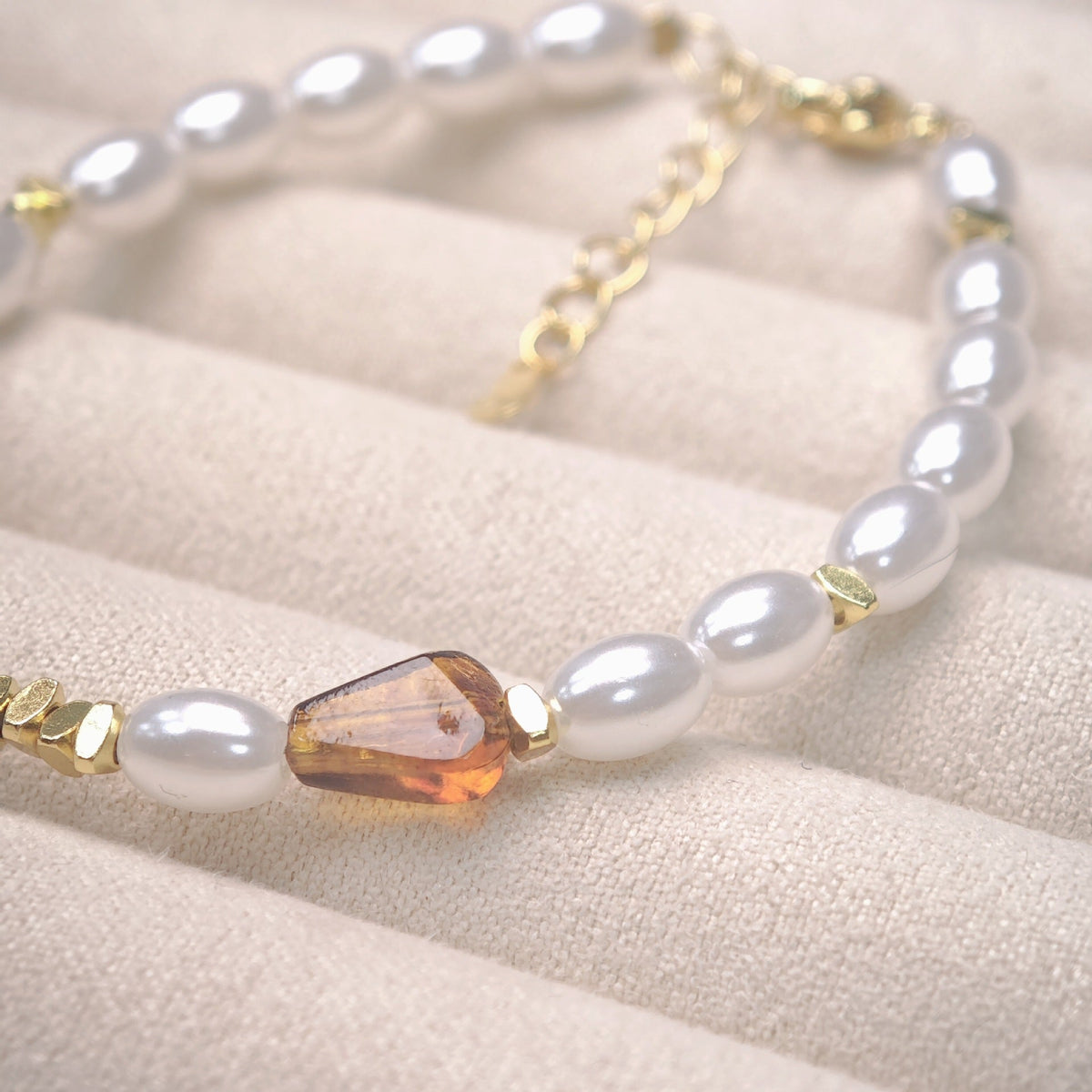 Pearl and Tiger Eye Bracelet — white bracelet, view 4