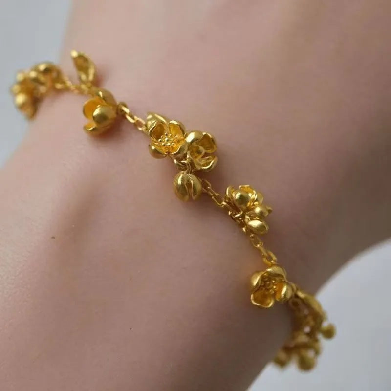 Mini Flower Pendant Bracelet — gold bracelet, view 2