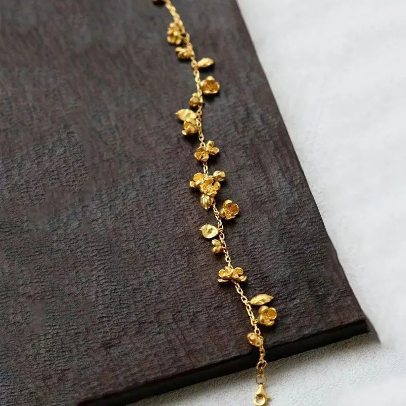 Mini Flower Pendant Bracelet — gold bracelet, view 3