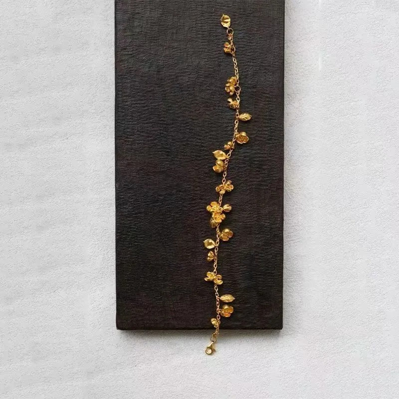 Mini Flower Pendant Bracelet — gold bracelet, view 4