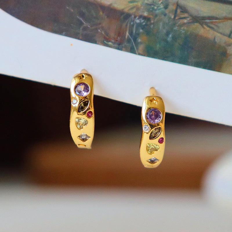 Cubic Zirconia Chunky Hoops — gold earrings, view 2