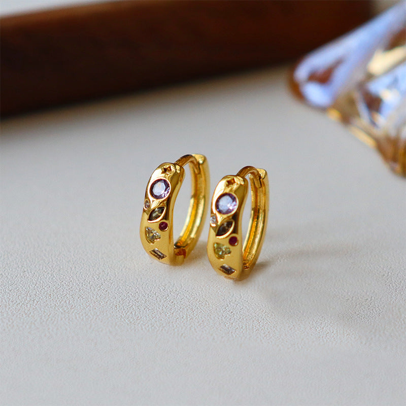 Cubic Zirconia Chunky Hoops — gold earrings, view 3