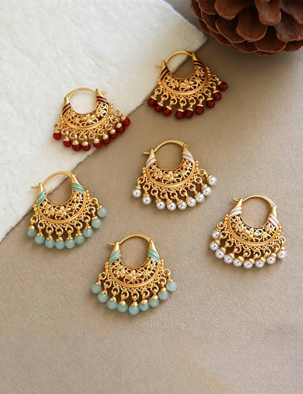 Enamel Tassel Copper Hoops — earrings
