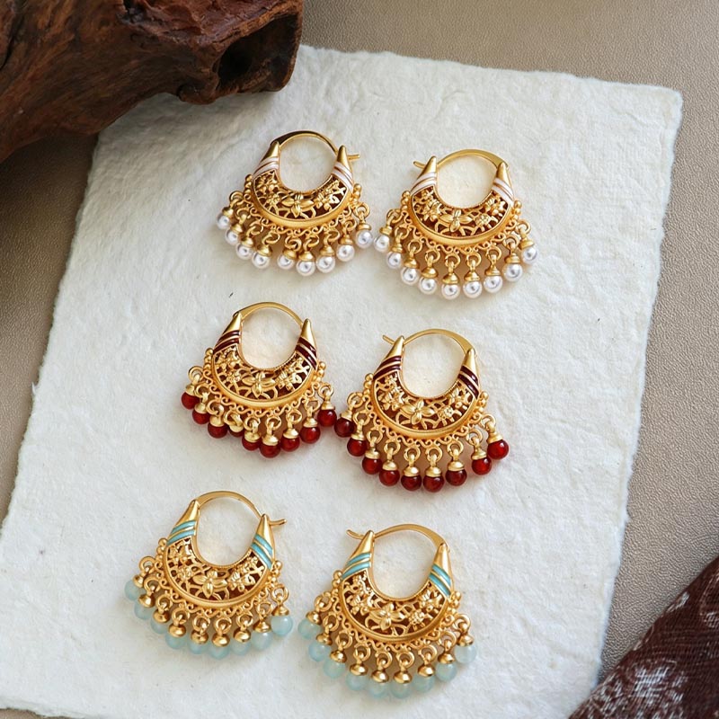 Enamel Tassel Copper Hoops — earrings, view 2