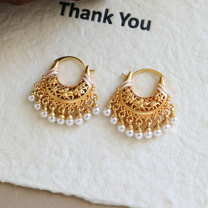 Enamel Tassel Copper Hoops — earrings, view 3