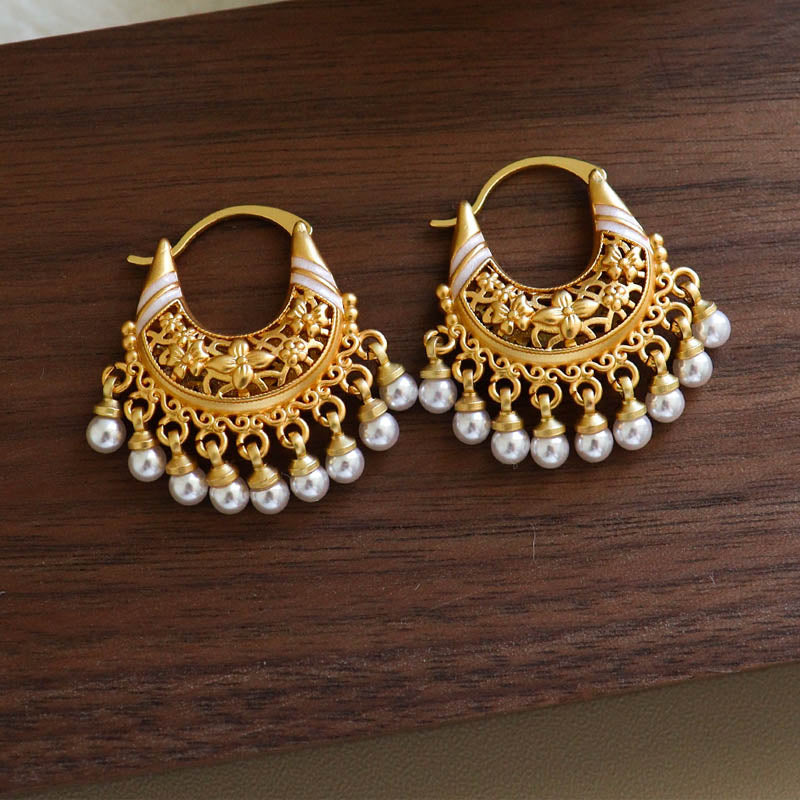 Enamel Tassel Copper Hoops — earrings, view 4