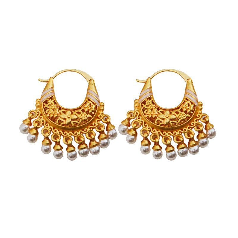 Enamel Tassel Copper Hoops — earrings, view 5