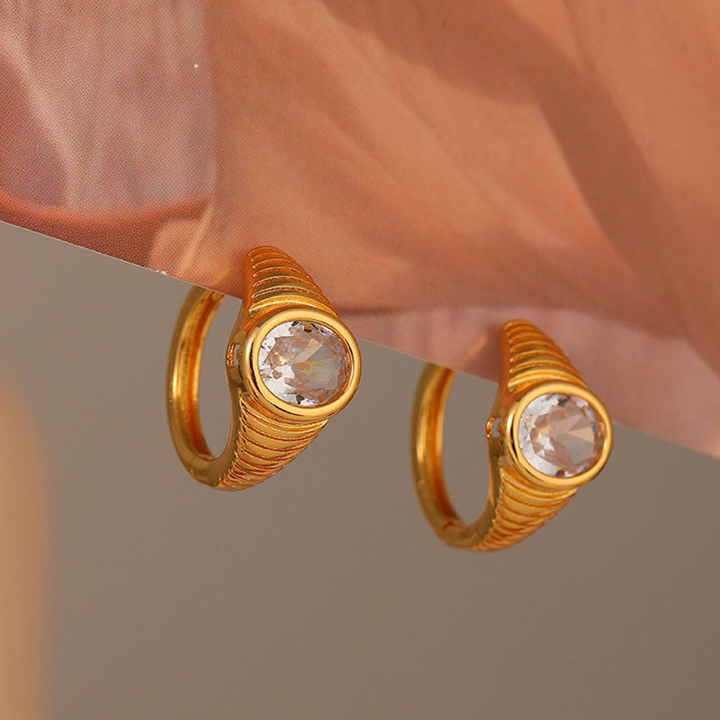 Cubic Zirconia Gold-Plate Hoop Earrings — gold earrings, view 2