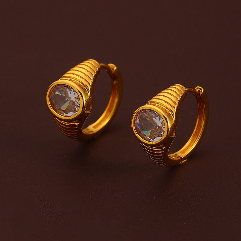 Cubic Zirconia Gold-Plate Hoop Earrings — gold earrings, view 3