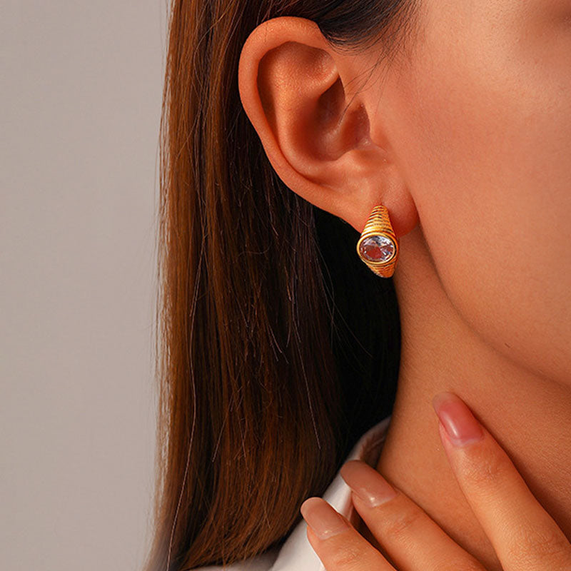 Cubic Zirconia Gold-Plate Hoop Earrings — gold earrings, view 5