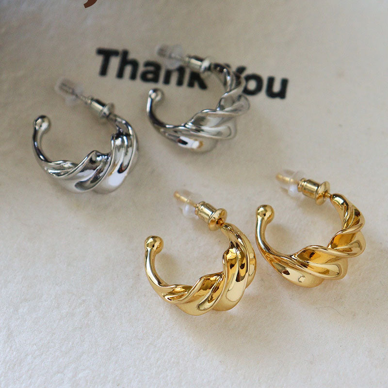 Twisted C-Shaped Copper Studs — earrings, view 2
