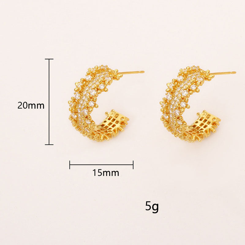 Zirconia C-Shape Stud Earrings — earrings, view 7