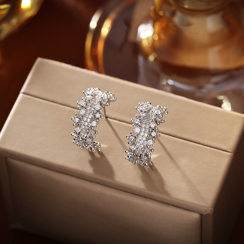Zirconia C-Shape Stud Earrings — earrings, view 10