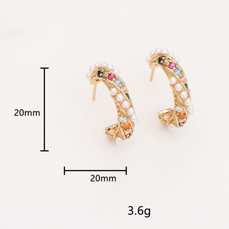 Zirconia C-Shaped Stud Earrings — gold earrings, view 9