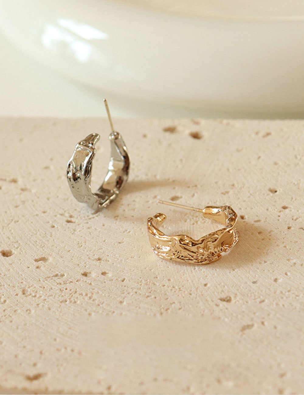 Chunky Textured C-Shaped Studs — earrings