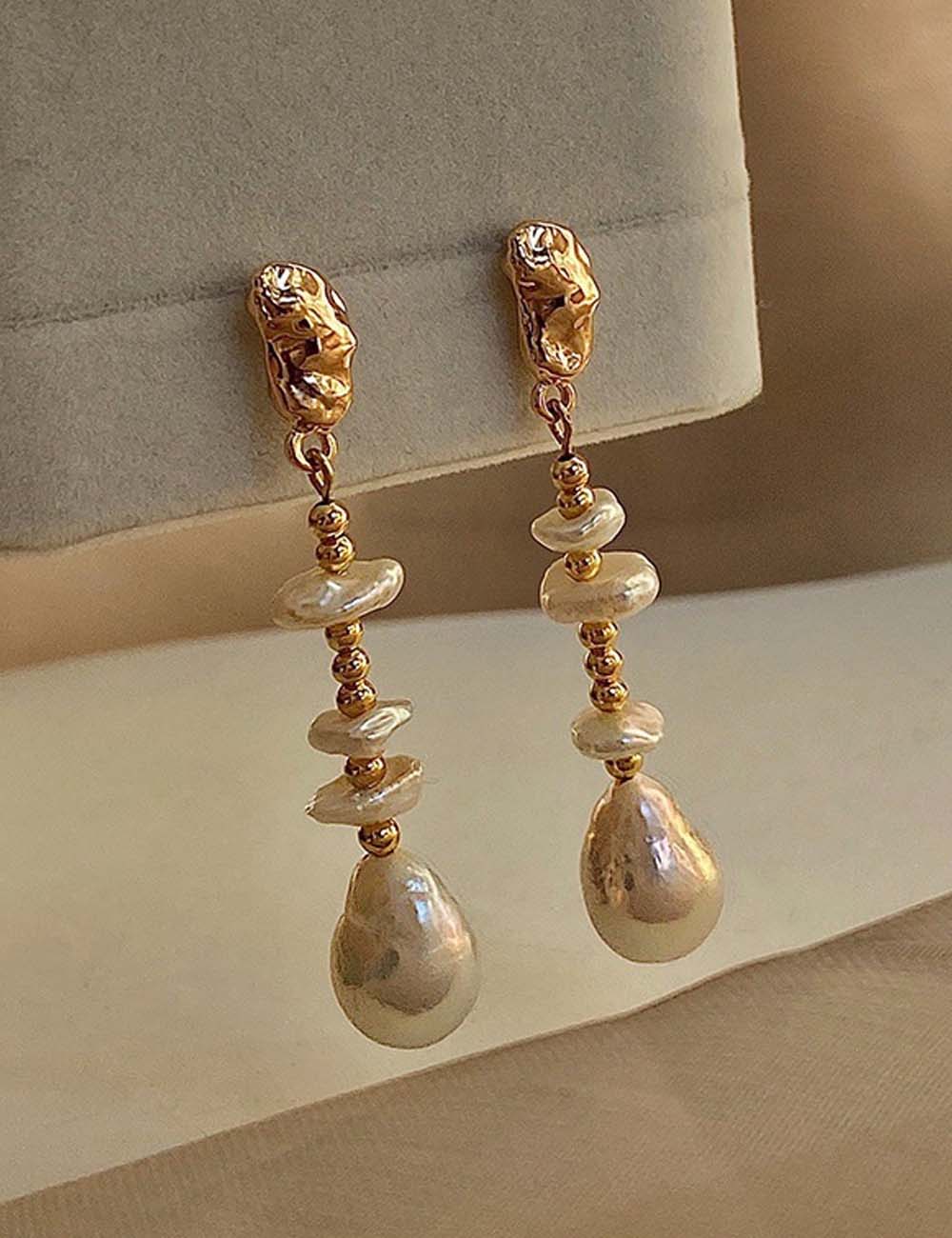 Baroque Faux Pearl Drop Earrings — gold earrings