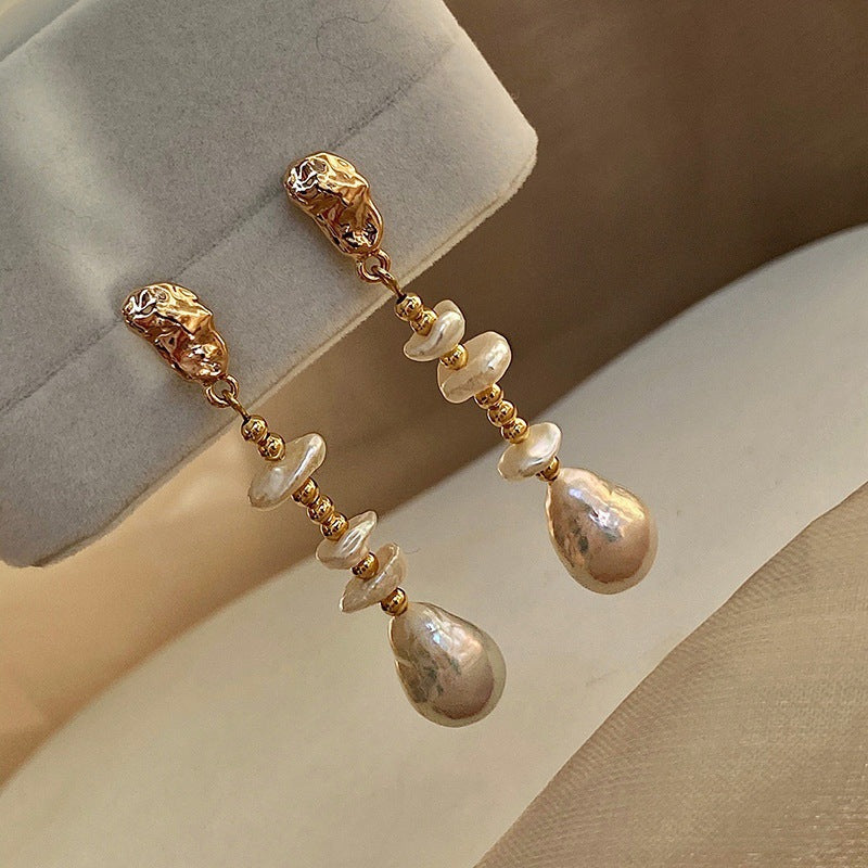 Baroque Faux Pearl Drop Earrings — gold earrings, view 3