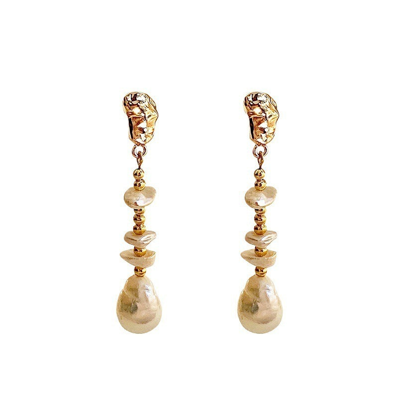 Baroque Faux Pearl Drop Earrings — gold earrings, view 5