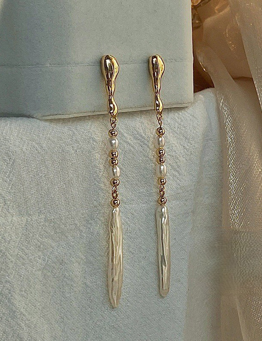 Irregular Baroque Pearl Drop Earrings — gold earrings